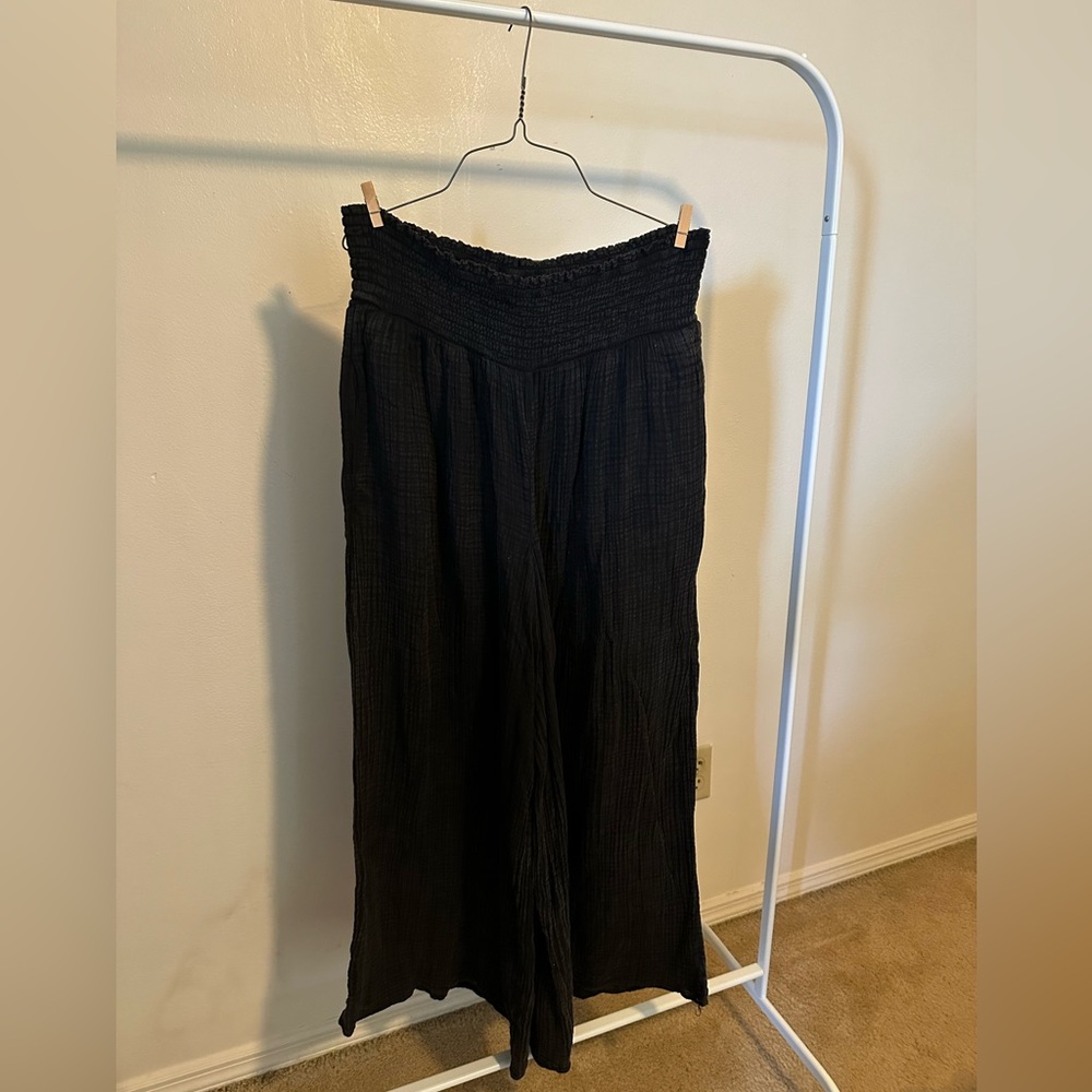 Anthropologie Black Linen Flowy Pants